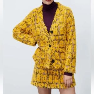 ZARA womens Jacquard Print Jacket Cardigan Yellow size LARGE